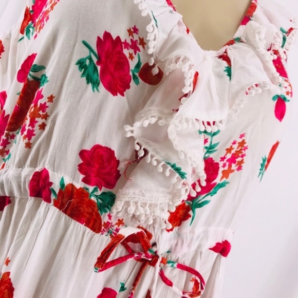 Miss June Flutter Ruffle Red Rose White Dress - Picture 2 of 7